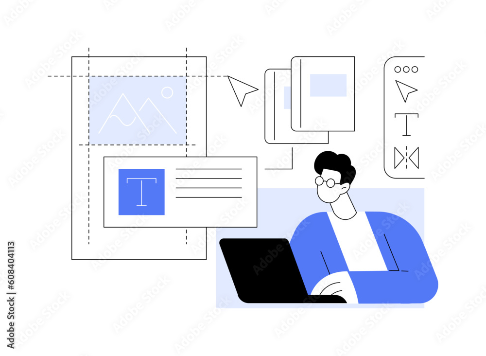 Book page design and layout abstract concept vector illustration.