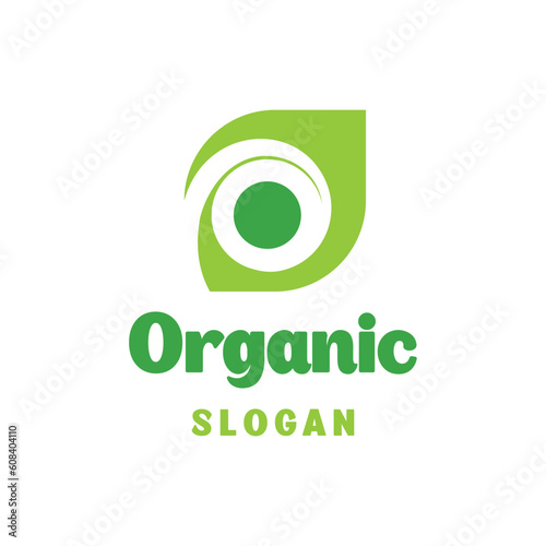 Green organic core care leaf abstract logo design health and food vector template 