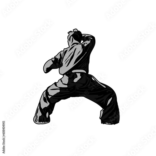 black and white sketch of person doing martial arts exercises