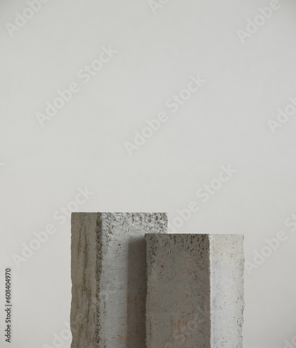 Minimal abstract mockup background for product presentation. Concrete geometric  podium on white background. 3d render illustration. Clipping path of each element included.
