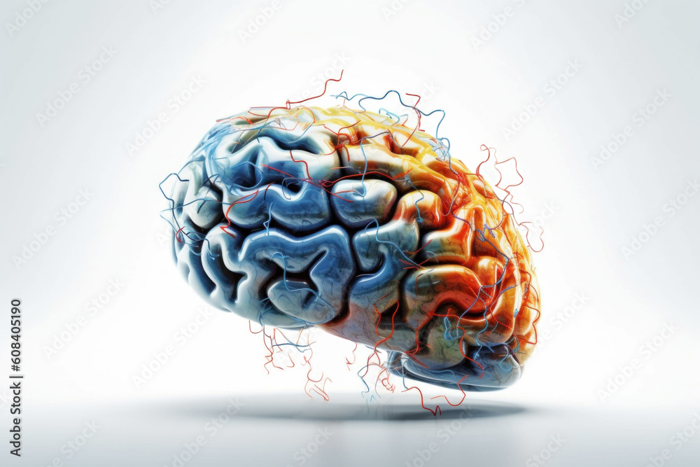 a brain adorned with a network of vibrant neuronal streams, generative AI a brain adorned with a network of vibrant neuronal streams, generative AI