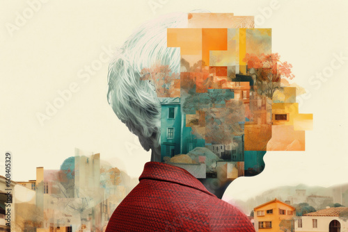 Collage about Dementia and the Essence of Memory Loss, generative AI