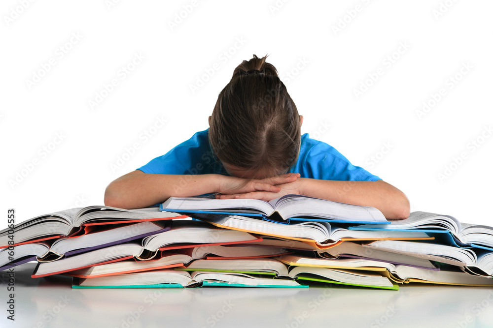 Girl student study with many books Girl student study with many books