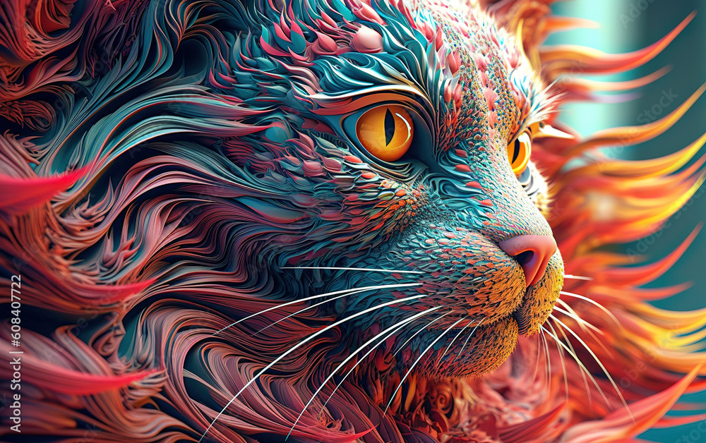 Psychedelic Abstract Cat. Generated by Midjourney AI (Vers 5.1)