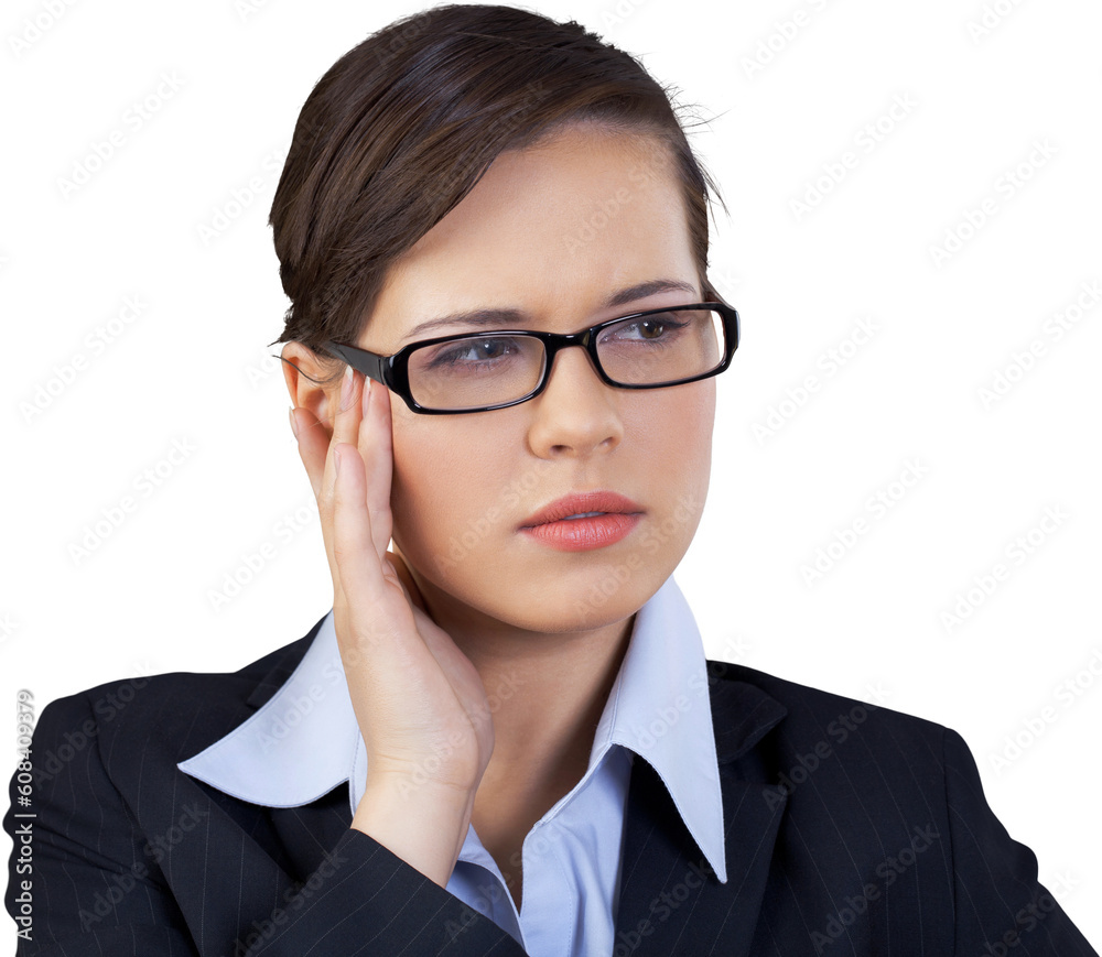 Tired Businesswoman in Glasses with Headache - Isolated