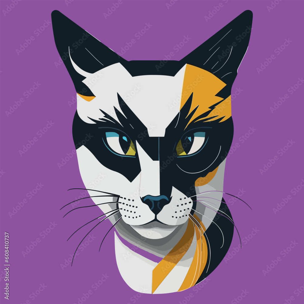 Fototapeta premium Abstract shape of a cat face. Vector illustration. T-shirt print. White background. Mosaic style