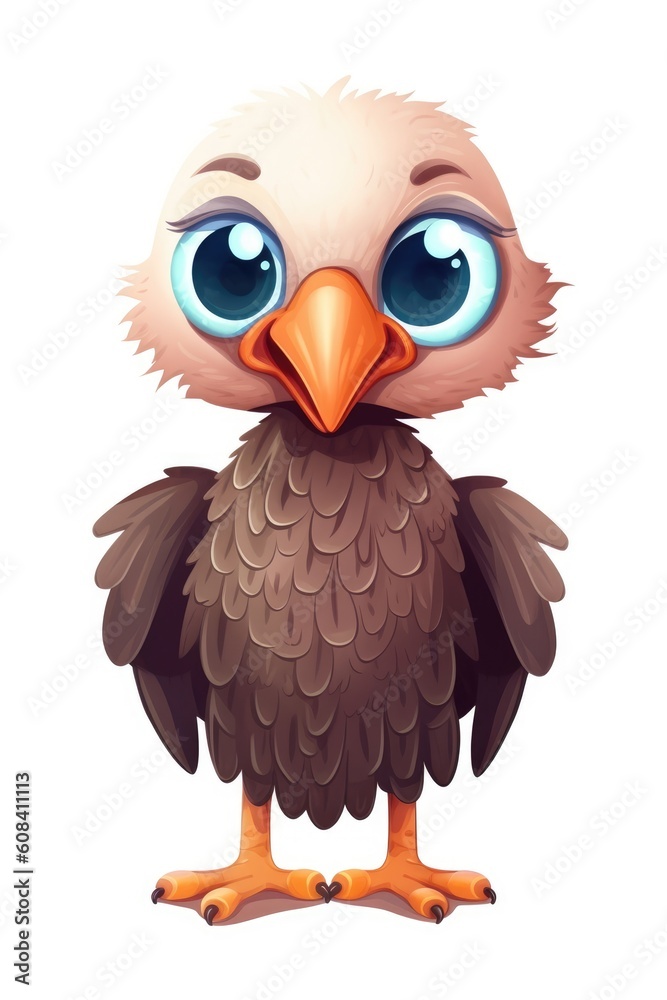 Cute baby Bald Eagle in Cartoon Style on white background - generative AI Cute baby Bald Eagle in Cartoon Style on white background - generative AI