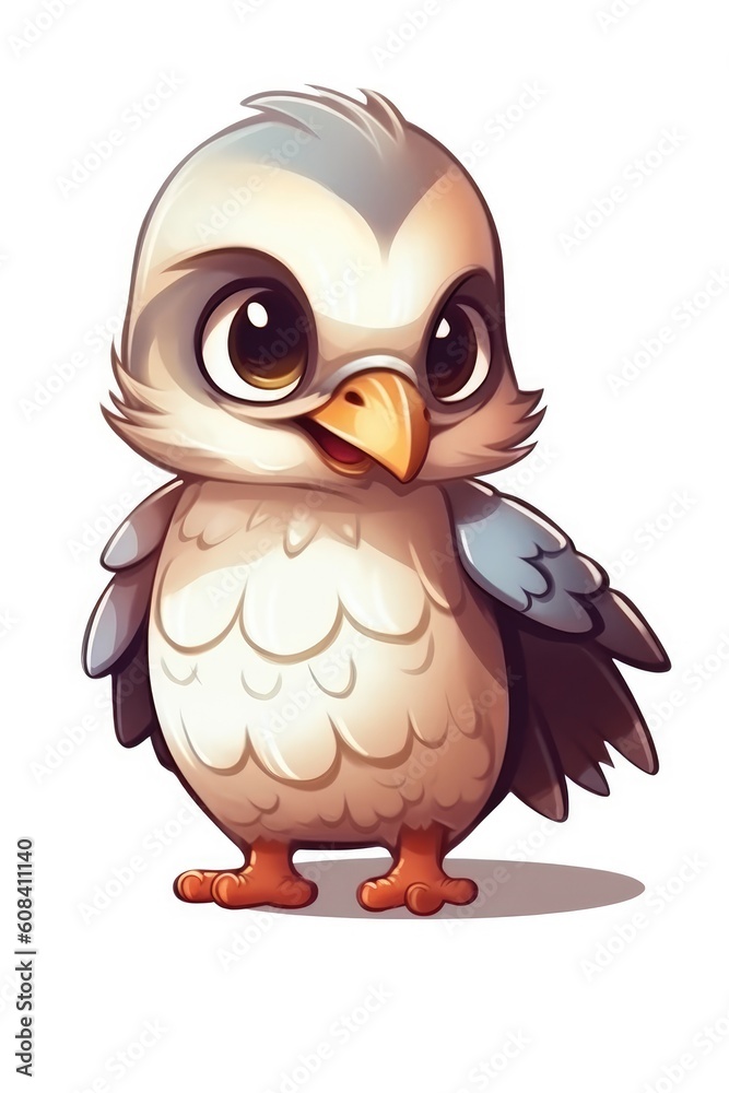 Obraz premium Cute baby Falcon in Cartoon Style on white background - generative AI