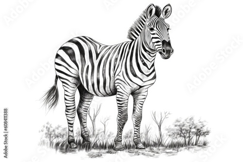 Cute Zebra drawing on white background - generative AI