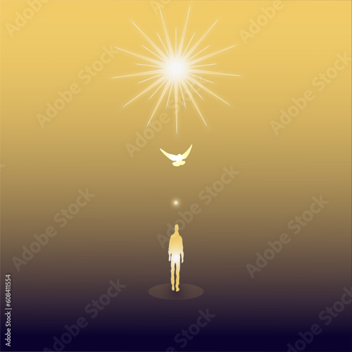 MAN GOING TO THE LIGHT ILLUSTRATION