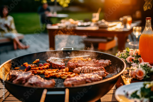 Grilled meat and vegetables  barbecue with friends  generative ai
