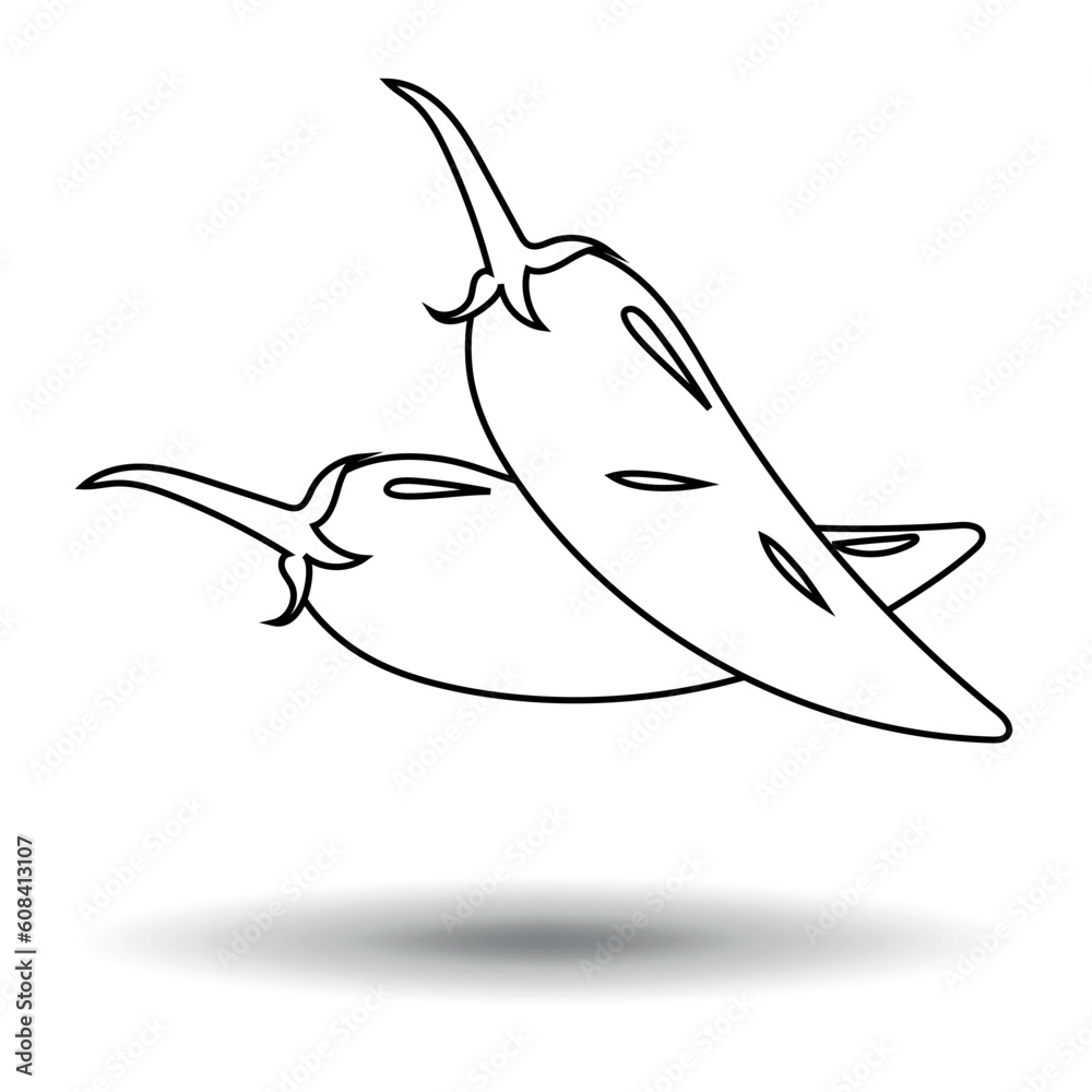 Obraz premium Pepper icon. Thin line. Sketch. Vector on white background.