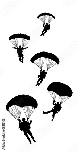 jump, air, parachute, backpack, athlete, risk, sky, adrenaline, flight, black, several