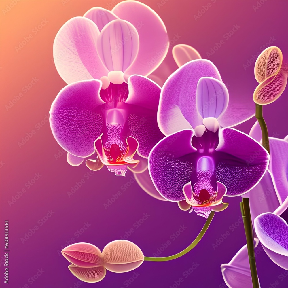 Fototapeta premium Glowing Orchid Trail, jungle walk - generative ai