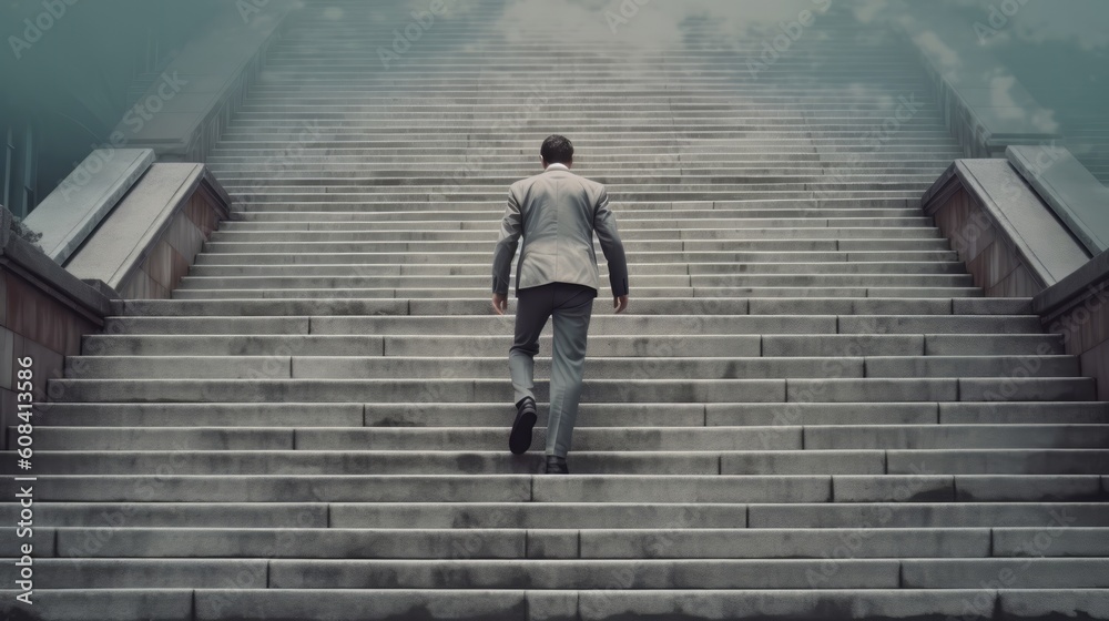 A man climbing a staircase technology. Generative ai