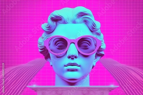 Antique sculpture on colorful retro background