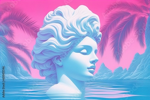 Antique sculpture on colorful retro background
