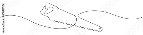 Hand saw icon line continuous drawing vector. One line Ripping saw icon vector background. Wood saw icon. Continuous outline of a Woodworking tool icon.
