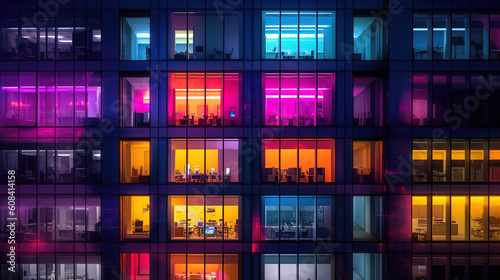Business office windows at night Corporate building London City England. Generative ai