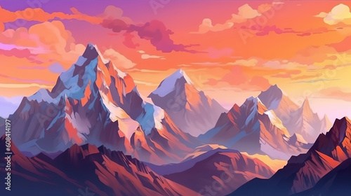 Blue mountain layers landscape illustration good for background. Generative ai