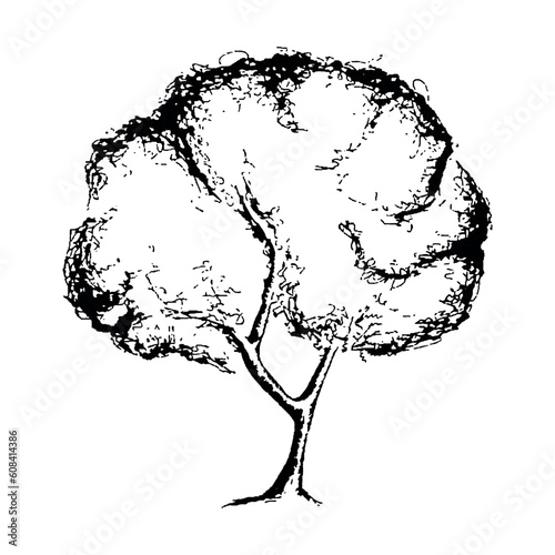 Set of tree Minimal style cad tree stilization line graphics trees logo elements outline symbol for architecture and landscape design drawing. Vector illustration isolated on white background