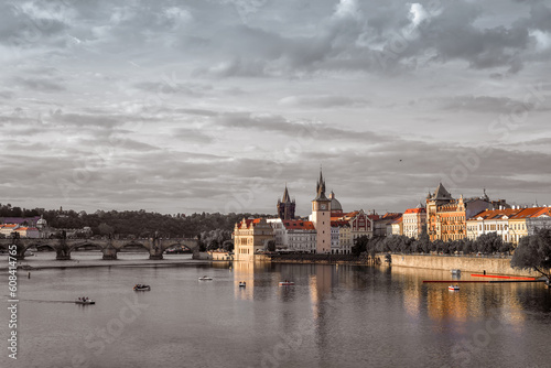 Evening Prague. Vltava river and Charle's Bridge. Czech Republic © kirill_makarov