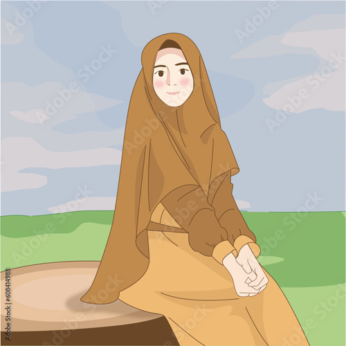 Beautiful Muslim woman in hijab smiling illustration