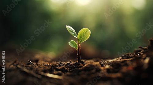 Green sprout growing from the ground. The concept of new life.