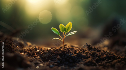 Green seedling illustrating concept of new life and development. Black background