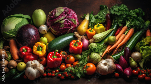 Fresh vegetables on wooden table. Selective focus. Food background. © Barosanu