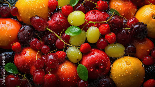 Fruits background. Fruits were placed together in a pile.