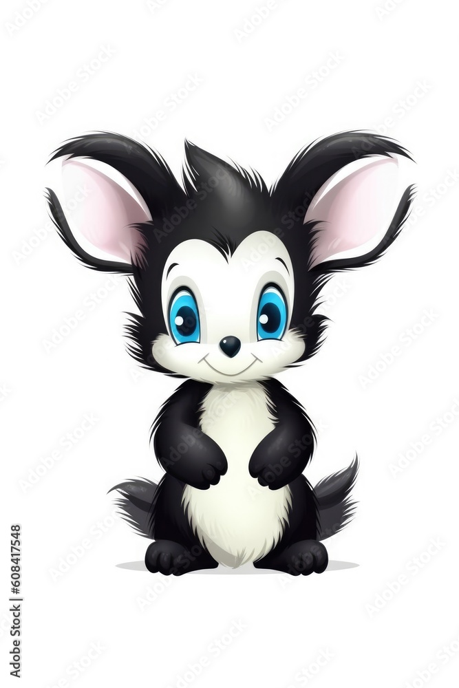 Cute baby Skunk in Cartoon Style on white background - generative AI
