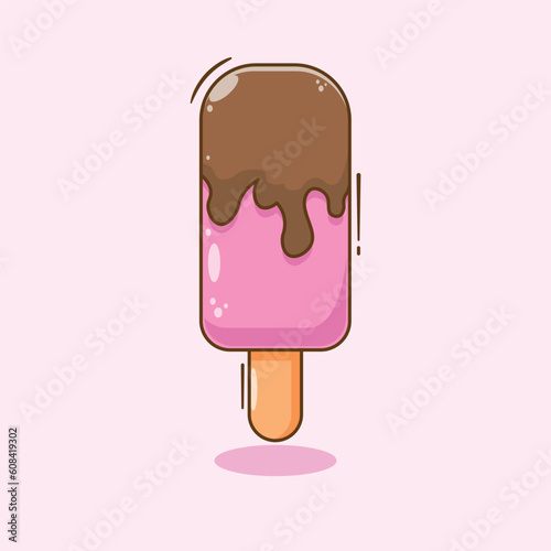 free vector illustration cartoon of gelato with chocolate and pink as a color inside