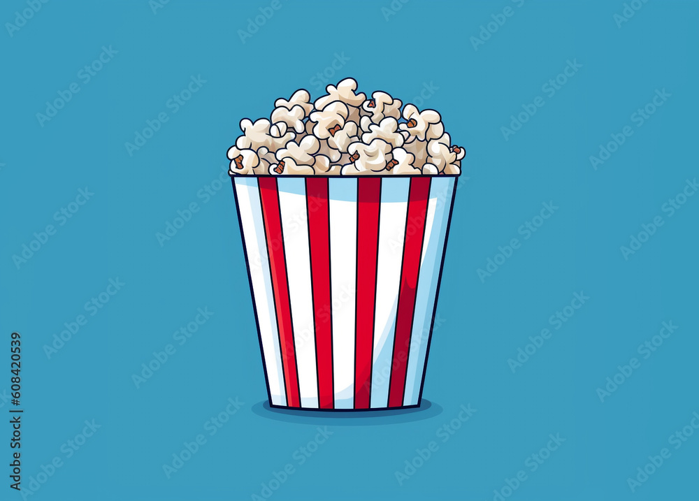 Popcorn in red and white cardboard box for cinema, Created using generative AI tools. Popcorn in red and white cardboard box for cinema, Created using generative AI tools.