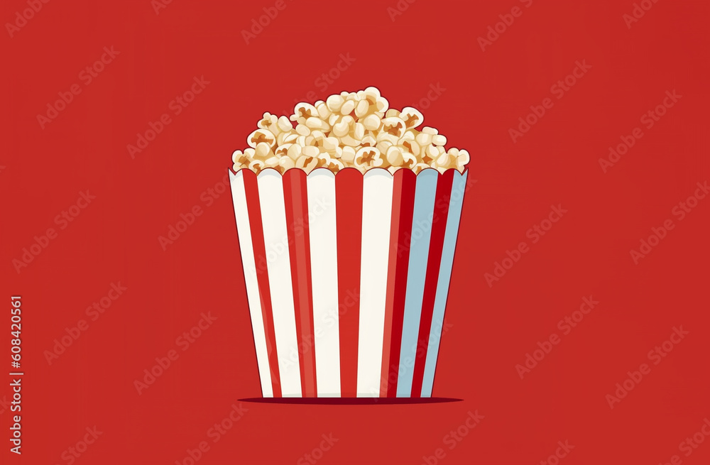 Popcorn in red and white cardboard box for cinema,  Created using generative AI tools.