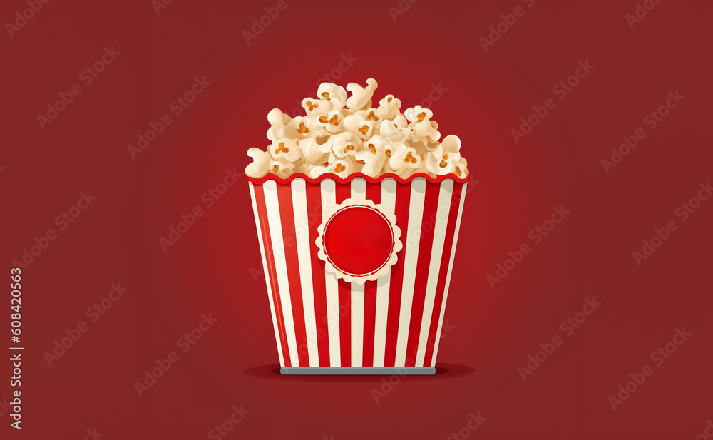 Popcorn in red and white cardboard box for cinema,  Created using generative AI tools.