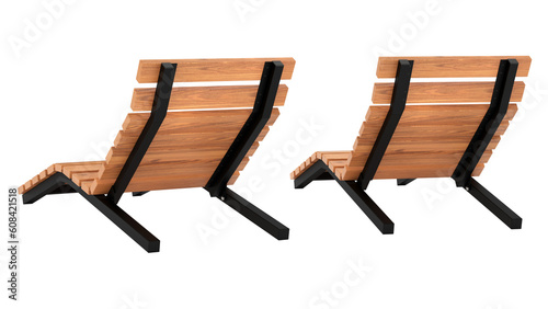 Fototapeta Naklejka Na Ścianę i Meble -  Modern deck chair made of wood and metal for sunbathing and relaxation and nature. Set of beach chairs. Back view. 3d rendering. isolated