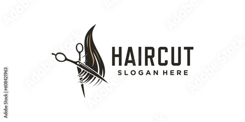 Haircut logo design with modern unique style idea