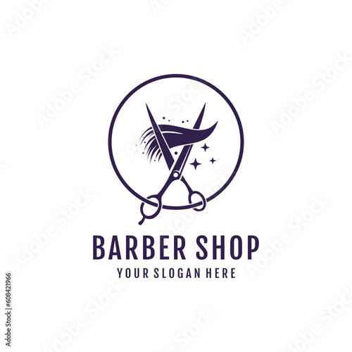 Haircut logo design with modern unique style idea