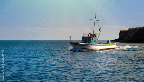 Fishing boat in sea beautiful sea view   Ai generated 