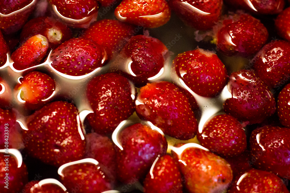 Strawberries in a white bowl. Strawberries in a white bowl.