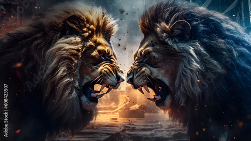 Lions Duel in Burning City