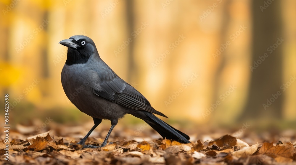 Eurasian Jackdaw bird on the ground. Generative AI Eurasian Jackdaw bird on the ground. Generative AI
