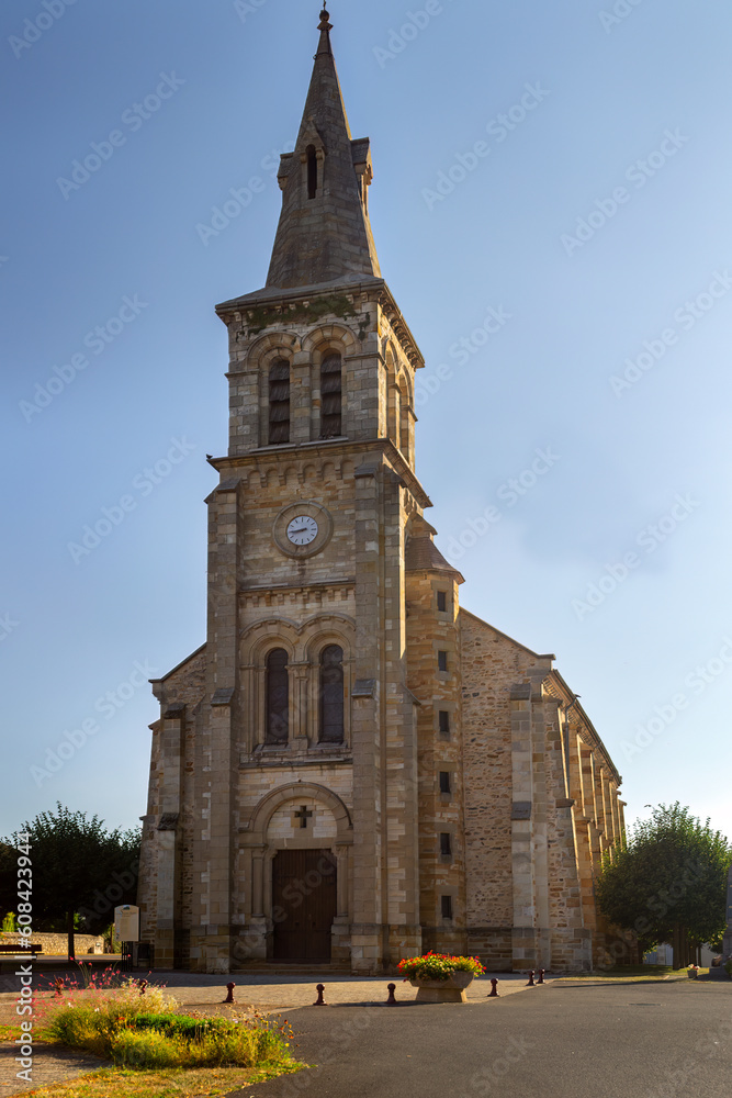 Church in Bénezet in Allier, France, on a sunny summer afternoon