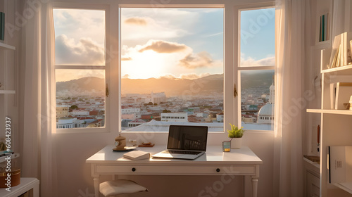 White desk and city