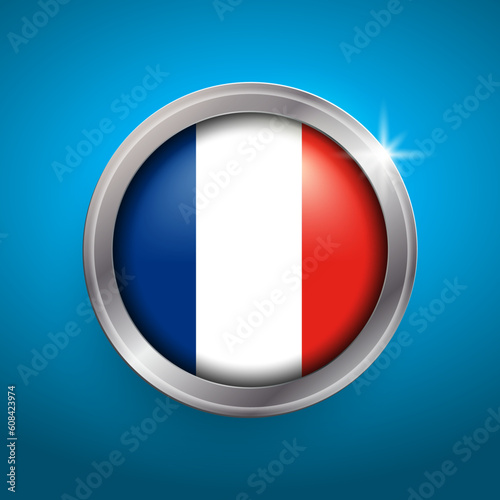 France flag vector button. Isolated object on blue background. Free Download France flag vector button. Isolated object on blue background. - GFXLoad
