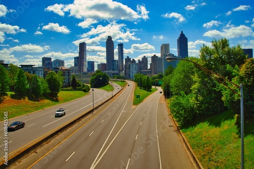 Panoramic view of Atlanta skyline from Jackson street bridge in downtown Atlanta