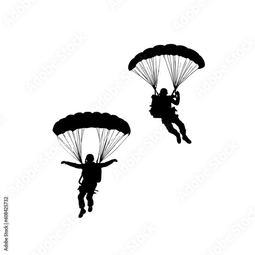 Vector illustration. Airplane jump. Skydiver silhouette. Flight in the air.