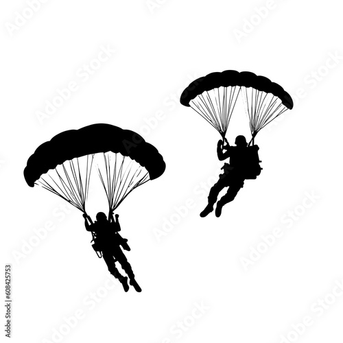 Vector illustration. Airplane jump. Skydiver silhouette. Flight in the air.