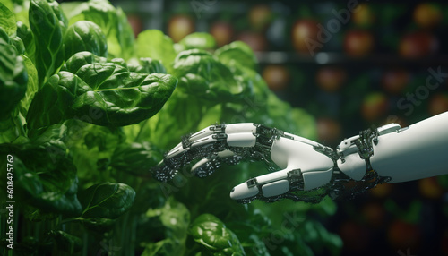 Robot hand holding fresh vegetables Generative IA